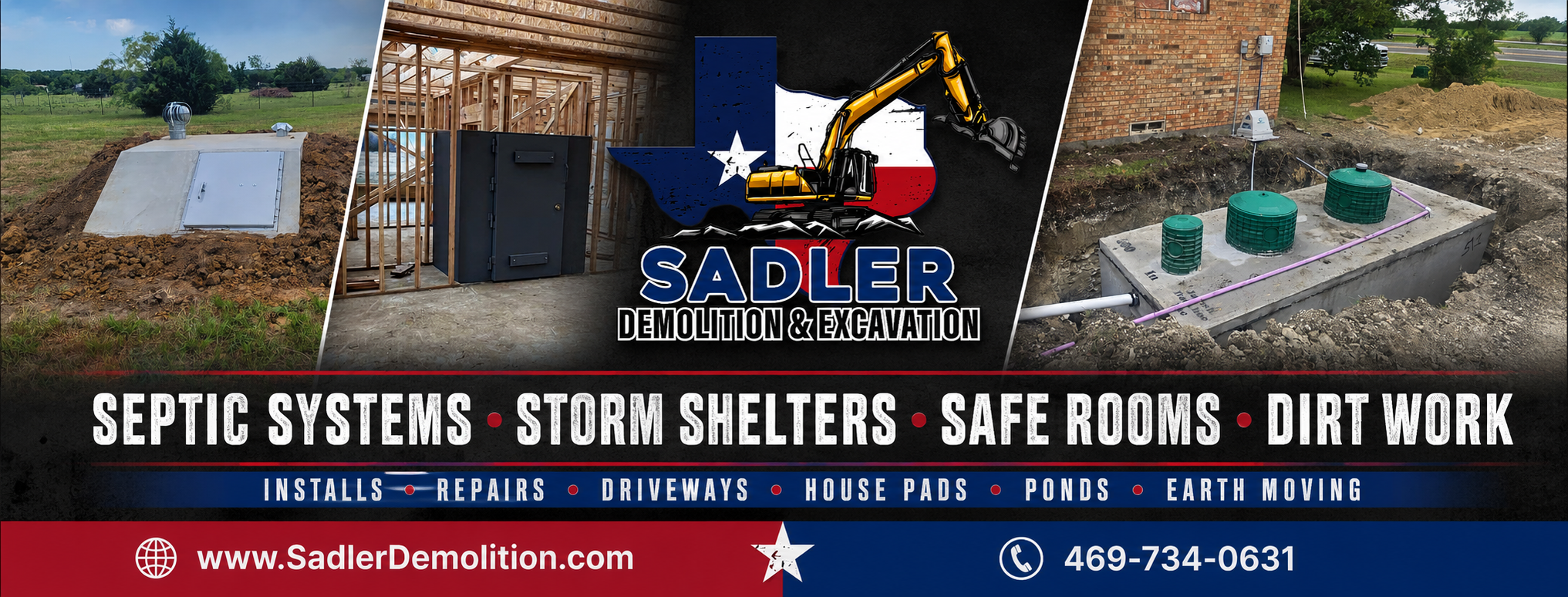 Sadler Demolition and Excavation equipment and completed North Texas projects